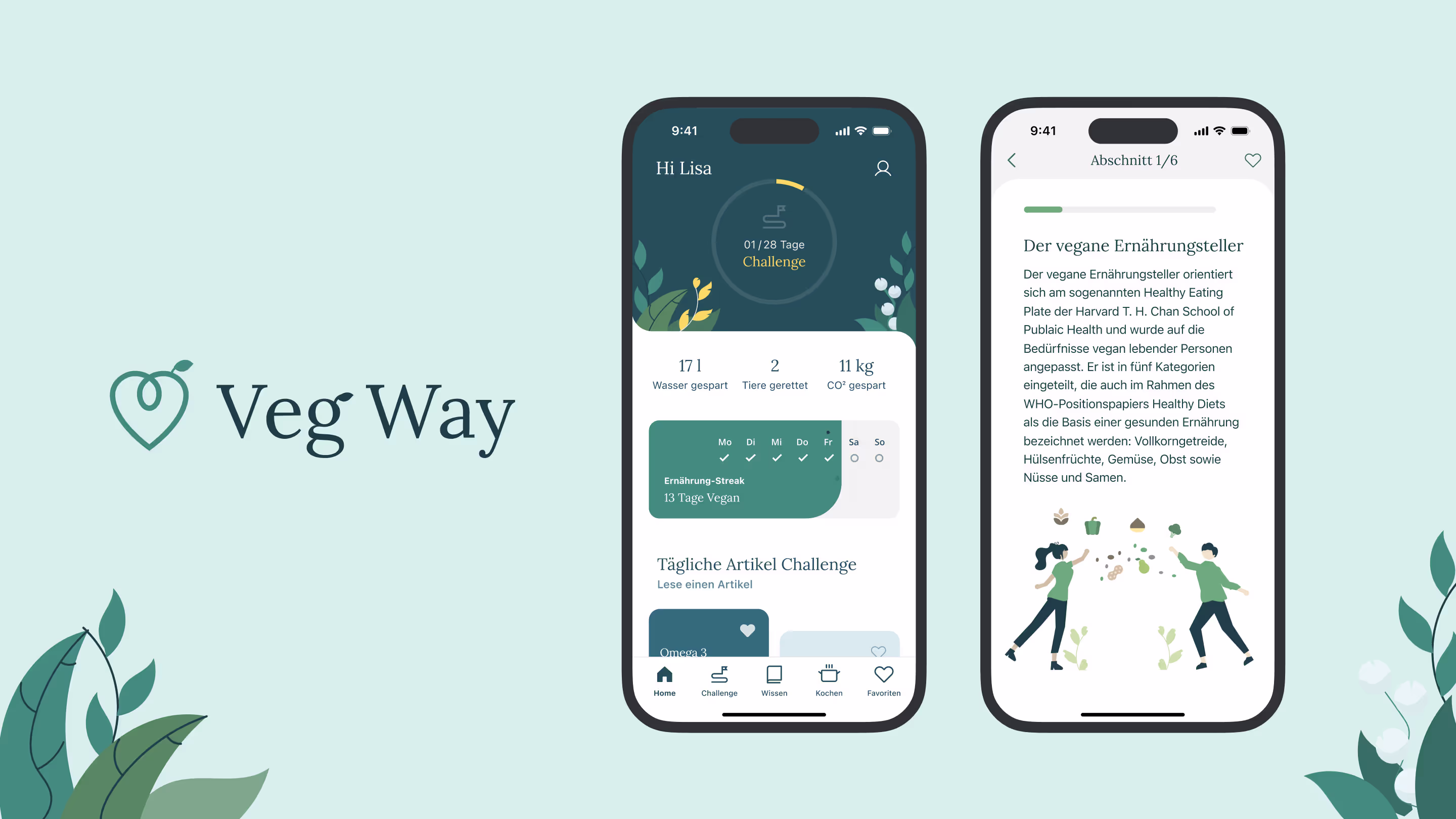 Four app wireframes for a delight feature, which helps user to learn about vegan nutrition through small articles